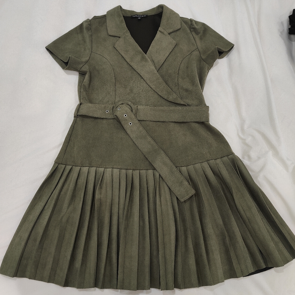 Women's Dress, Olive Green, Suede